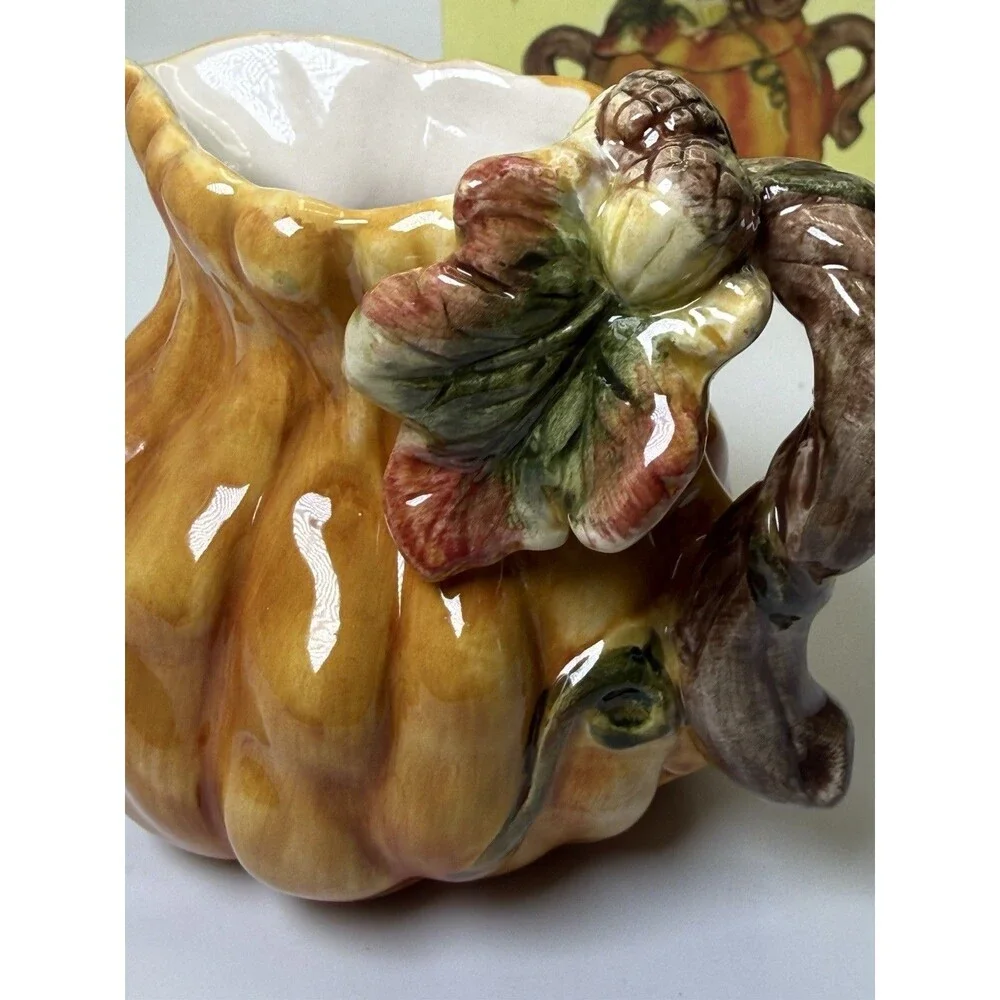 Vintage Ceramic Pumpkin Patch Sugar Bowl Creamer Set Fall Harvest 1990s